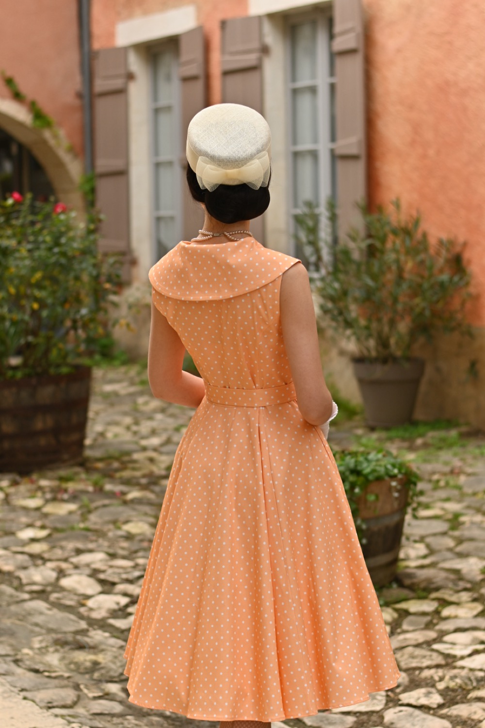 Hannah Polka Dot Swing Dress in light orange